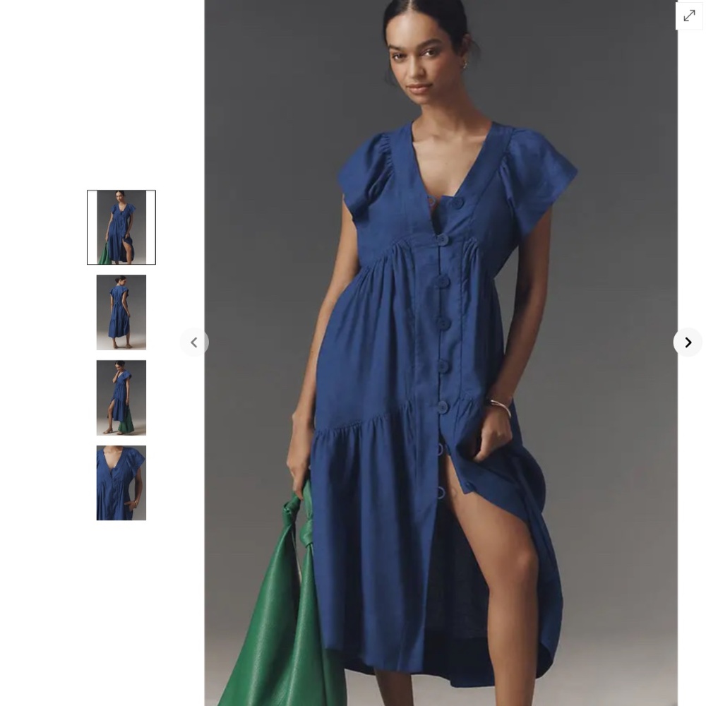 Anthropologie Blue Button-Front Midi Dress